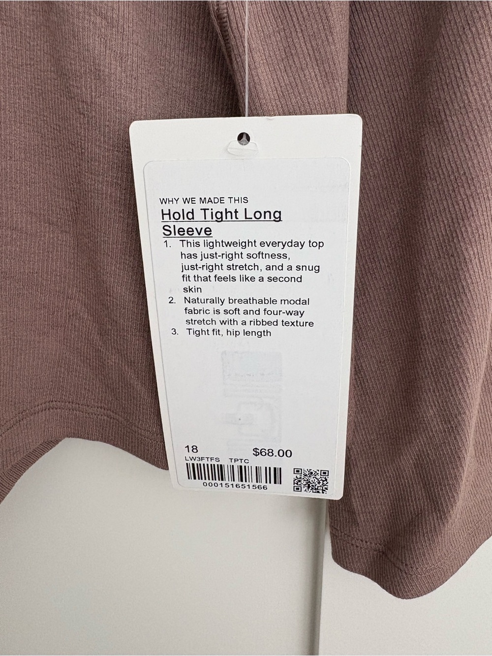 lululemon athletica Hold Tight Long Sleeve Crewneck Top Mauve SZ 18  *NWT - Picture 3 of 3